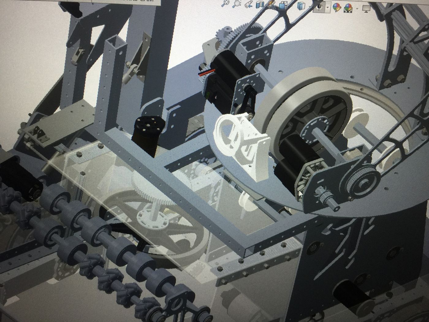 CAD model of the robot turret with the ring-lit OpenMV camera