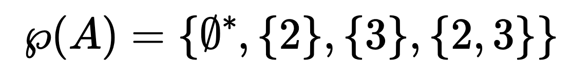Powerset of A: ℘(A) = {∅, {2}, {3}, {2, 3}}